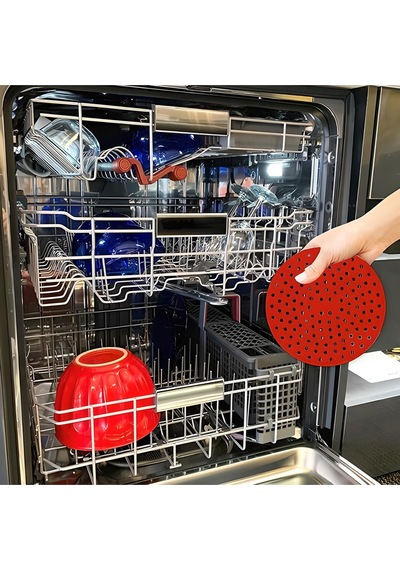 Renkli Isıya Dayanıklı Yıkanılabilir Silikon Fırın Ve Airfryer Yuvarlak Model Pişirme Matı Siyah