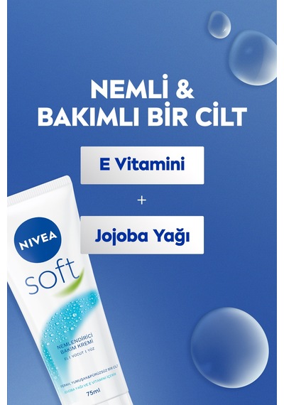 Soft Nemlendirici Bakım Kremi 75ml, Jojoba Yağı,e Vitamini, El Yüz Vücut, Yumuşak Canlı Cilt, 3 Adet