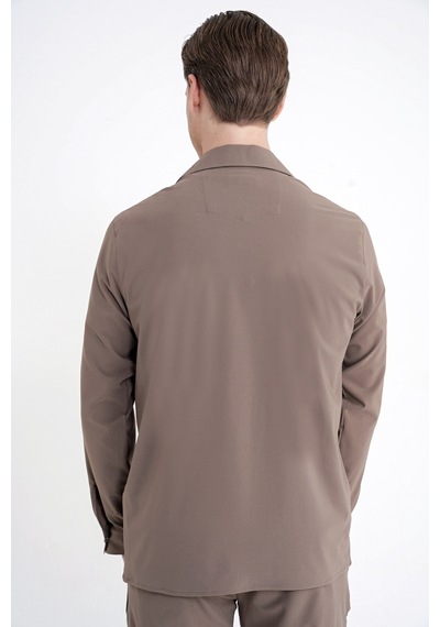 Comfort Fit Apaş Yaka Doku Desenli %100 Pamuk Vizon Gömlek Ceket G 1601