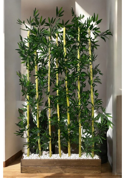 Yapay Çiçek 100 Cm Doğal Ahşap Saksı Kalın Bambu 180 Cm Yükseklik