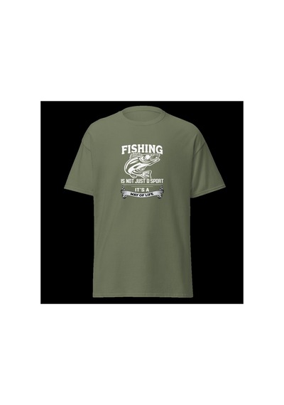 Wildstyle Fishing Is A Way Of Life Balıkçılık Yaşam Tarzı Baskılı Unisex Bisiklet Yaka Pamuklu Tişört - Haki