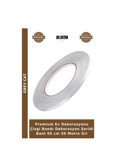 Premium Ev Dekorasyonu Çizgi Bandı Dekorasyon Şeridi Bant 05 Cm 50 Metre Gri