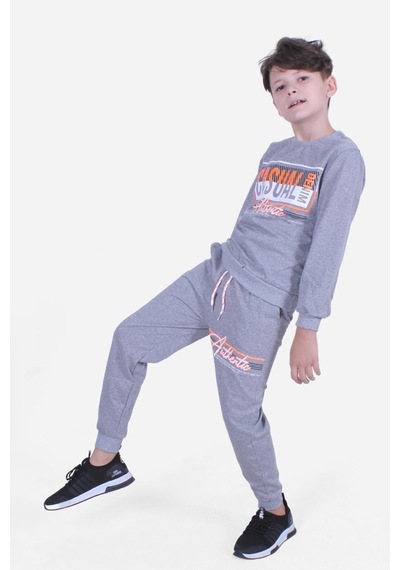 Cyberrabit Baskılı Erkek Çocuk Kanguru Cepli Kapüşonlu Gri Sweatshirt Gri