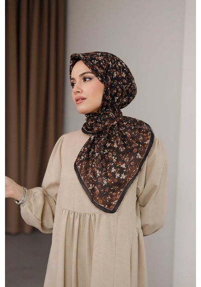 Mimiyum Flora Desen Soft Eşarp Kahve