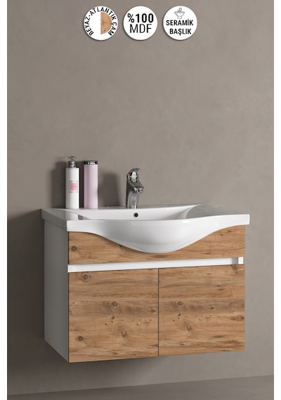 Yıldız 80 Cm Beyaz-atlantik Çam Mdf Seramik Lavabolu Asma Banyo Alt Dolabı Beyaz - Atlantik Çam Yıldız 80 Cm Beyaz-atlantik Çam Mdf Seramik Lavabolu Asma Banyo Alt Dolabı Beyaz - Atlantik Çam