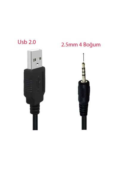 Usb 2.0 To 2.5mm 4 Boğum Stereo 4 Kutuplu Şarj Ve Data Kablosu