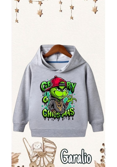 Startmore Anime Baskılı Kapüşonlu Çocuk Sweatshirt Gri