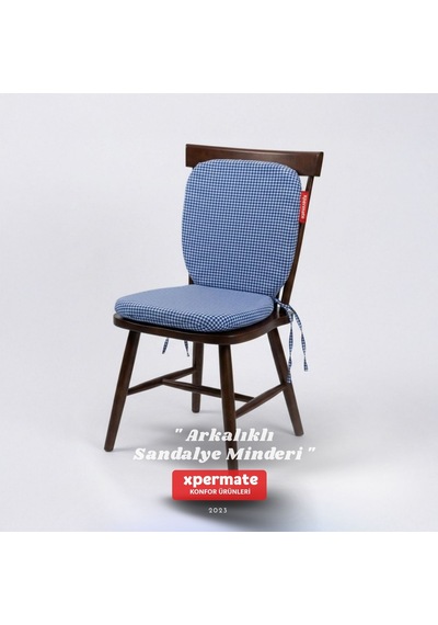 Pötikare Sırtlıklı Sandalye Minderi 42x42 Fermuarlı Yıkanabilir Kılıf Bağcıklı Minder Standart Fit Mavi