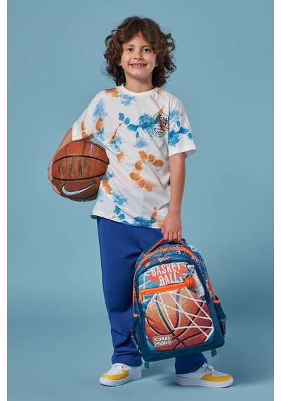 Coral High Kids Nefti Turuncu Basketbol Desenli Üç Bölmeli Okul Sırt Çantası 23651