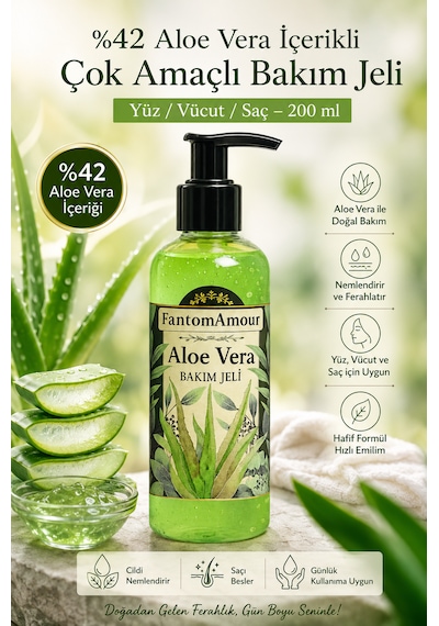 %42 Aloe Vera İçerikli Çok Amaçlı Bakım Jeli Yüz / Vücut / Saç 200 Ml
