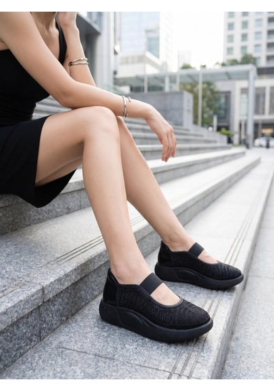 Nesilshoes Nesil Shoes Conf 212 Siyah Taşlı Anatomik Kadın Sneakers