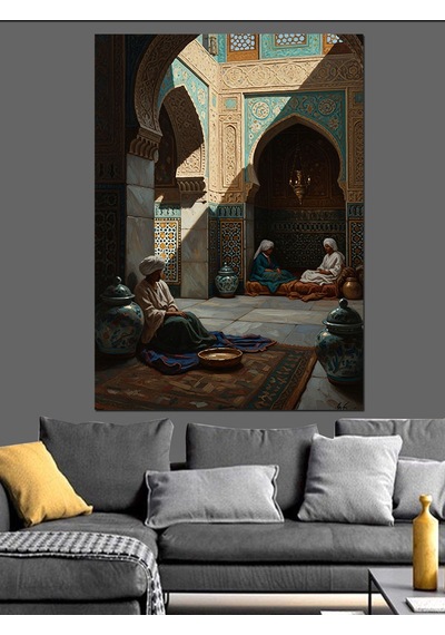 Ahşap Tablo Tarihi Avluda İnsanlar Çocuk Odası Tabloları