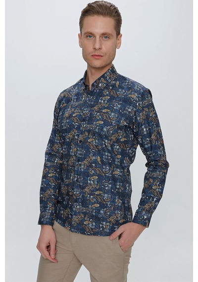 Efor G 1531 Slim Fit Koyu Mavi Spor Gömlek Mavi