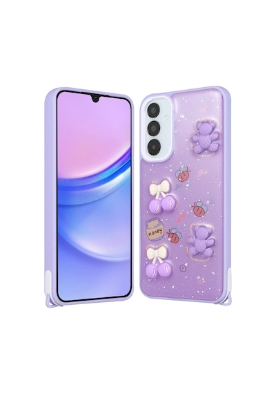 Zore Samsung Galaxy Uyumlu A14 Kılıf Parlayan Sıvılı Simli Kabartma Figürlü Omsy Cevze Kapak-pembe