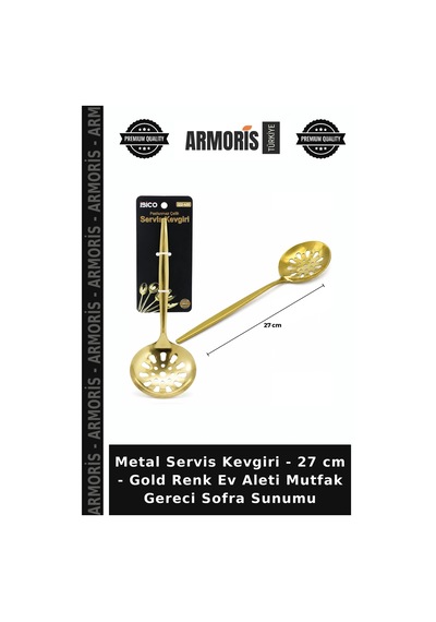 Metal Servis Kevgiri - 27 Cm - Gold Renk Ev Aleti Mutfak Gereci Sofra Sunumu Çok Renkli