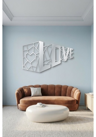 3d Love Metal Duvar Tablosu - Duvar Sanatı - Duvar Dekoru - Gümüş