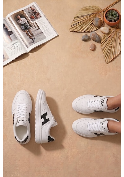 Ayakkabı Fuarı Elit Asqla1457 Kadın Klasik Sneaker Beyaz - Siyah