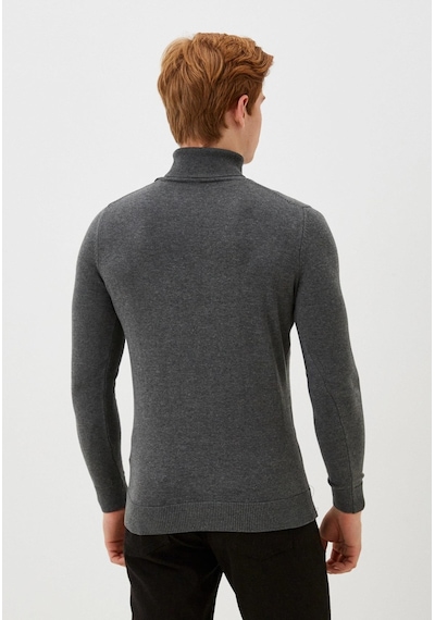Erkek Tam Balıkçı Boğazlı Triko Koyu Grimelanj Slim Fit Pamuklu Sık Örme Kazak Ncs Jeans 3003 Koyu Gri