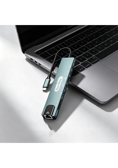 Go Des Gd-9230 Type-c Bağlantılı 8in1 Usb3.0 + Pd + Hdmi 4k Ultra Hd + Rj45 + Sd/tf Hub Adaptör Gri