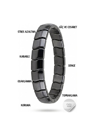 Hematit Doğaltaş Bileklik, Özel Seri ,metalik Gri, İç Ölçü 17cm, Kavis