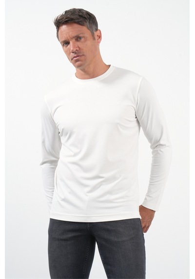 İmza Beyaz Bisiklet Yaka Uzun Kol Örme Standart Fit Esnek Sweatshirt 1013260150