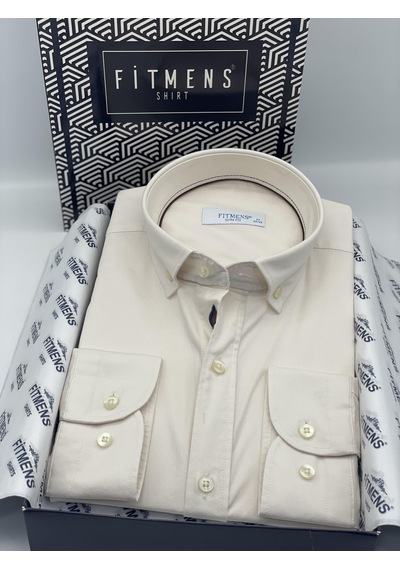 Slim Fit Uzun Kol Yıkamalı Gabardin Hediye Kutulu Erkek Gömlek Fs-001364 - Krem-1441