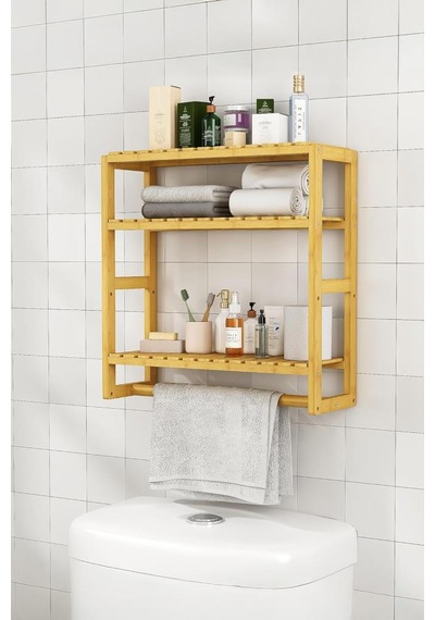 Digithome Bambu Mini 8 Form Organizer Mutfak Ve Banyo Düzenleyici Askılı Duvar Rafı Havluluk Db-0028 Kahverengi