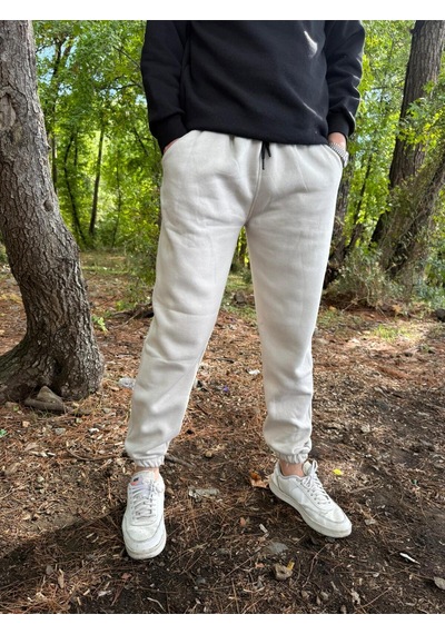 Erkek Ünisex Jogger Eşofman Altı 3 İplik Kalın Kişlık Bej