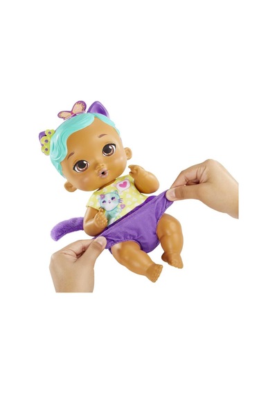 My Garden Baby Yavru Kedi Bebeğimin Bakım Zamanı - Mavi Saçlı Bebek (30 Cm), Tekrar Kullanılabilen Bebek Bezi, Önlüğü, Biberonu ve Aksesuarlarıyla, 3