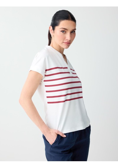 Jimmy Key Jimmy Key Kırmızı Çizgi Desenli Kolsuz V Yaka Örme Sweatshirt 6sw235709600