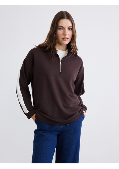 Lcw Comfort Kahverengi Dik Yaka Soft Touch Kadın Sweatshirt