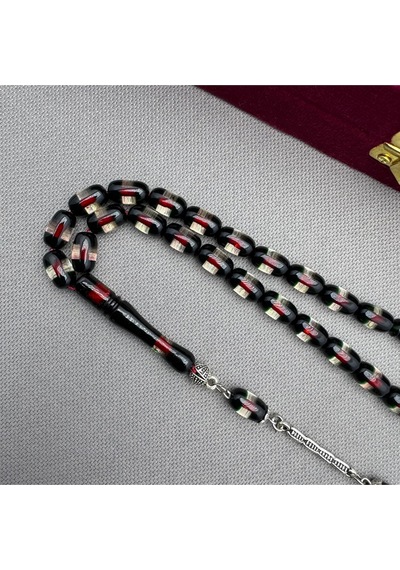 Alpaka Püsküllü Yeşil Şeffaf Kırmızı İp Yollu Sıkma Kehribar Tespih Yeşil