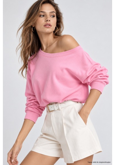 Wild Bee Kadın Açık Pembe Düşük Omuz Modal Bluz