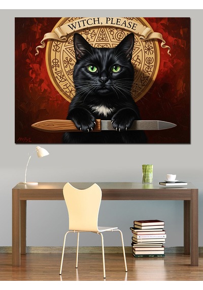 Ahşap Tablo Kara Kedi Ve Büyü