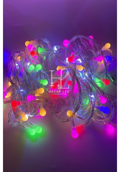 10 Metre Rgb Beyaz Flaş Çakar Top Led Animasyonlu Şeffaf Kablolu Dekoratif Led Işık Yılbaşı Süsü Çok Renkli