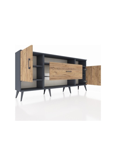 Arges Konsol 5 Raflı Tek Çekmeceli 2 Kapaklı 176x30x83 Antrasit-çam/çam Çam/çam Arges Konsol 5 Raflı Tek Çekmeceli 2 Kapaklı 176x30x83 Antrasit-çam/çam Çam/çam