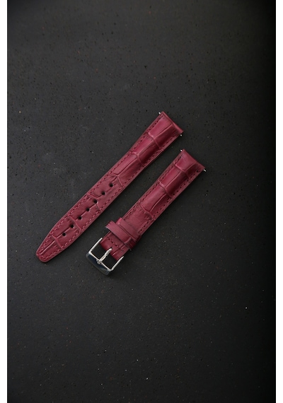 Hakiki Deri 18mm Akıllı Pimli Saat Kordonu Bordo