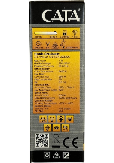 Cata Ct-4079 7w 6400k Beyaz Işık E14 Duylu Led Buji Ampul 10 Adet