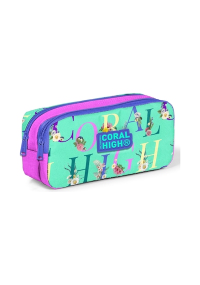 Coral High İki Bölmeli Kız Çocuk Yeşil Pembe Kalem Çantası Kalemlik Çok Renkli