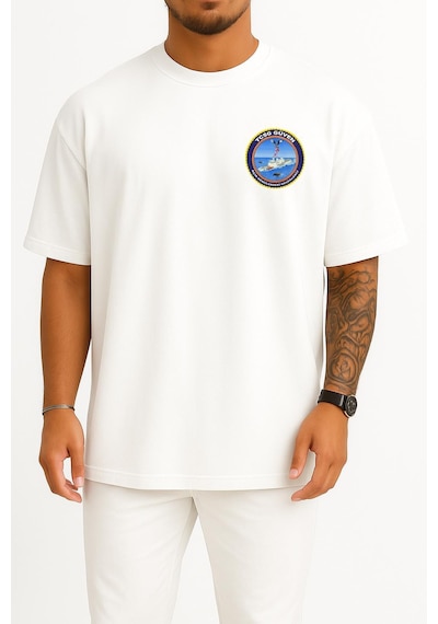 Bahriyeli Collection Oversize Tcsg Güven - 702 Cep Ve Sırt Tasarımlı Unisex T-shirt Beyaz