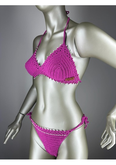 İvita Açık Mor İnci Detaylı Çok Tarz El Yapımı Tığ Örgüsü Bikini Mor