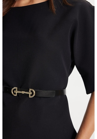 Tudors Kadın Slim Fit Dar Kesim Kol Detaylı İnce Kemerli Fermuarlı Siyah Bluz Gömlek-50758