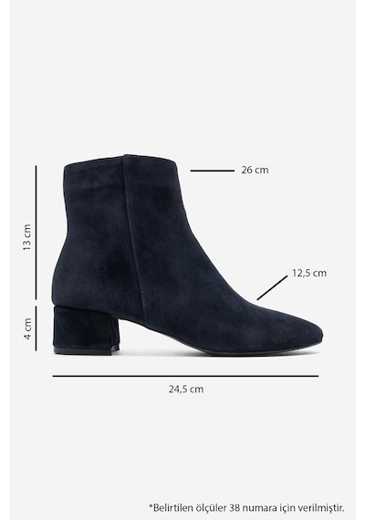 Luvi Shoes Rıchey Lacivert Süet Hakiki Deri Kadın Yuvarlak Burunlu Kalın Topuklu Bot