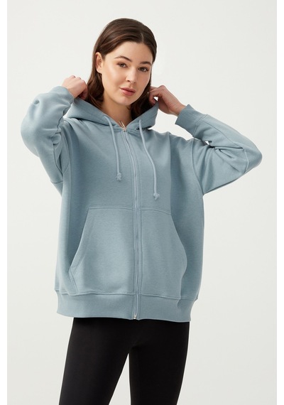 Los Ojos Kadın Mavi Gri Kapüşonlu Oversize Şardonlu Fermuarlı Örme Sweatshirt Mavi Gri Los Ojos Kadın Mavi Gri Kapüşonlu Oversize Şardonlu Fermuarlı Örme Sweatshirt Mavi Gri