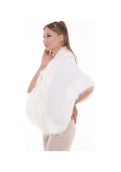 Furrier Geniş Kesim Taşlı Bolero Beyaz