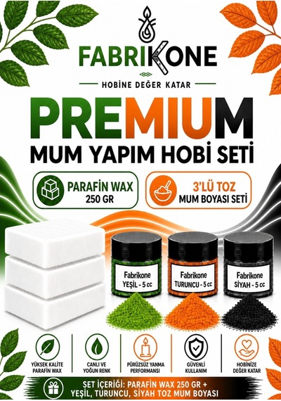 Premium Mum Yapım Hobi Seti - Parafin Wax 250 Gr - 3'lü Toz Mum Boyası Seti - Yeşil, Turuncu, Siyah Bkfabpw2503yts Karışık