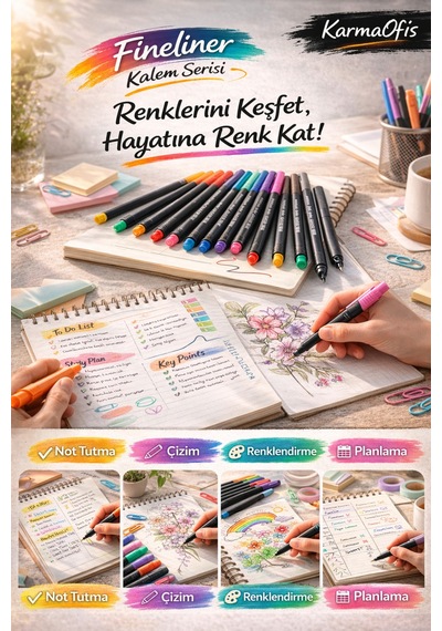 22 Renk Fineliner Kalem Seti 0.4 Mm Neon,pastel,canlı Pensan İnce Uç Çizim Kalemi Seti