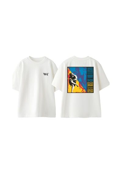 Thewert Use Your Illusıon Tasarım Sırt Baskılı Pamuk Beyaz Oversize T-shirt