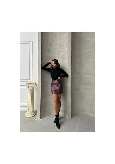 Verymoda Suni Deri Miini Etek F1114 Bordo