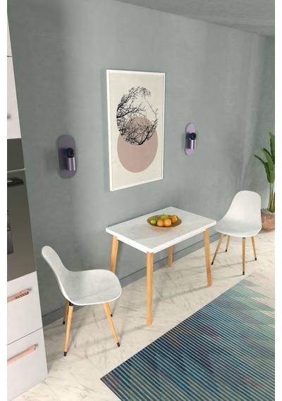 Vilinze Eames Sandalye Avanos Ahşap Mdf Mutfak Masası Takımı - 60x90 Cm Beyaz